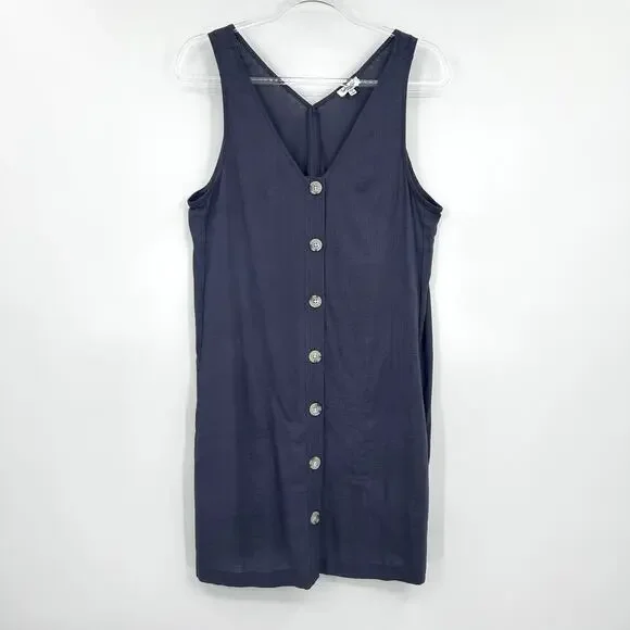 Splendid Linen Blend Button Front Shift Dress Blue Sleeveless M Lightweight - Picture 3 of 12